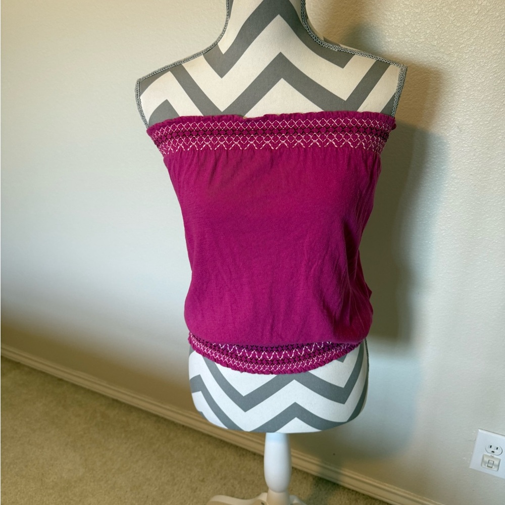 Anthropologie Women's Strapless Magenta Top